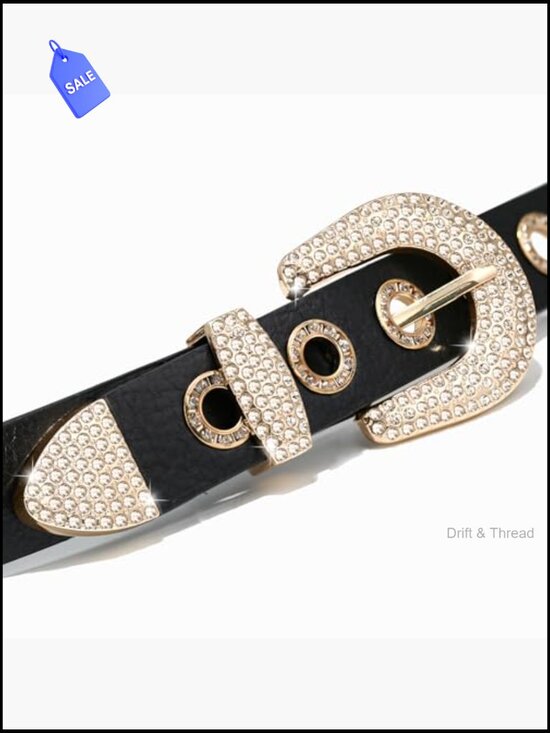 Rhinestone Grommet Belt - Punk Western Cowgirl Y2K Faux Leather Belt for Jeans main image 6